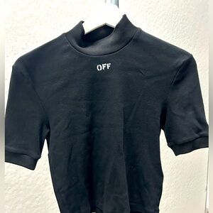 OFF-WHITE black mock neck short sleeve logo shirt. Like new condition. Sz s/m